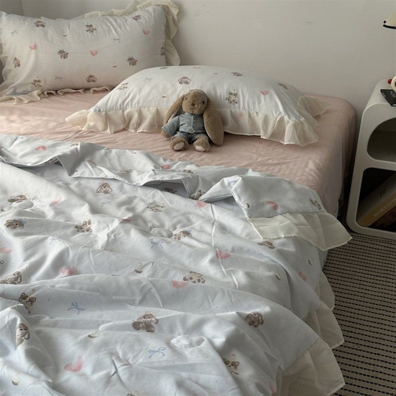 韩系ins少女卡通可爱狗狗水洗棉夏凉被四件套夏季空调被薄被芯2m