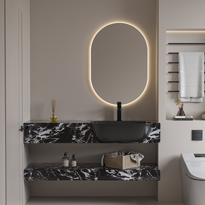 岩板大肚盆洗漱台卫生间小户型洗手脸盆极窄台面半嵌入台上盆定制