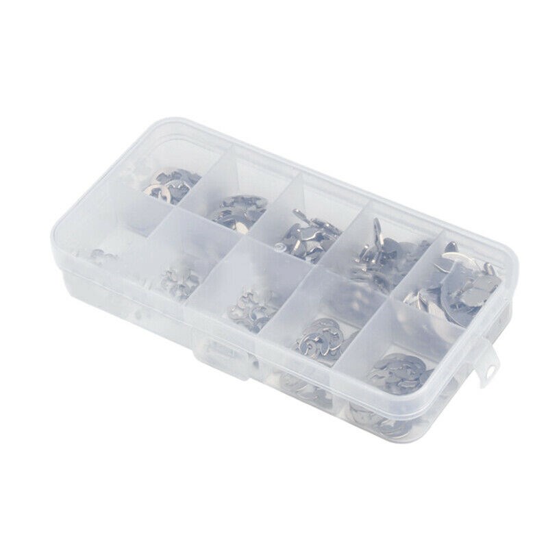 200PCS 304不锈钢开口挡圈 E型卡簧 E扣卡环圈开口挡圈M1.5-M10