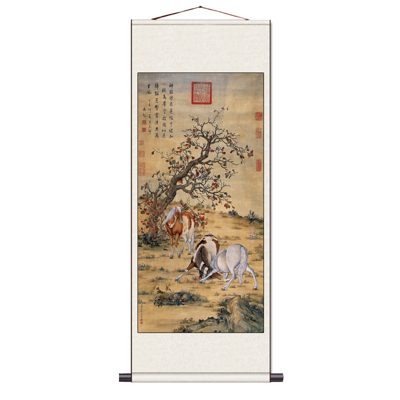 郎世宁名家字画卷轴挂画马到成功书房装饰办公室挂画卷轴壁画送礼