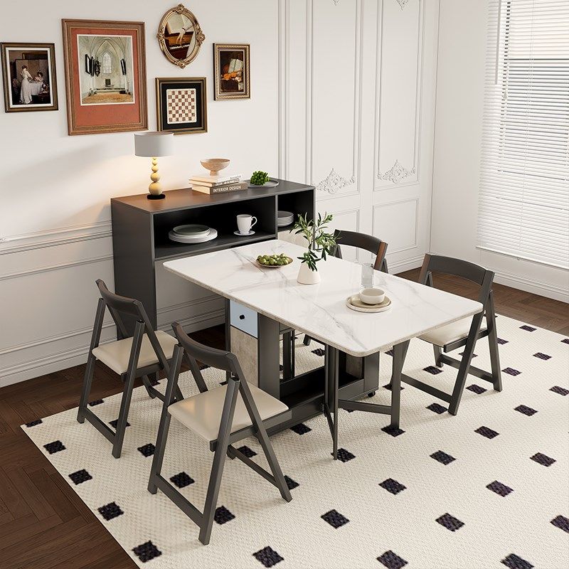 岩板折叠餐桌2024新款小户型家用现代简约可移动伸缩长方形吃饭桌