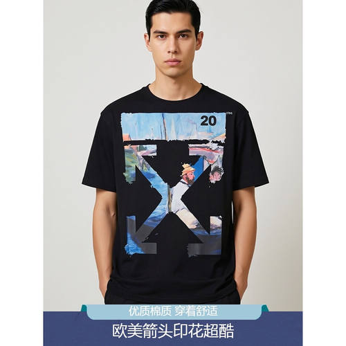 欧美新款潮牌OFF渐变箭头油画男