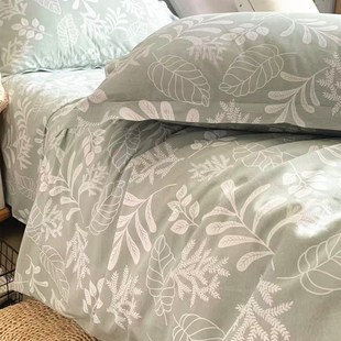 纯棉加厚被套150x200x230全棉田园叶子2025新款 床单被罩三四件套
