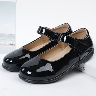 黑色皮鞋夏天女大童公主鞋38码软皮儿童船鞋小主持一字扣学生单鞋