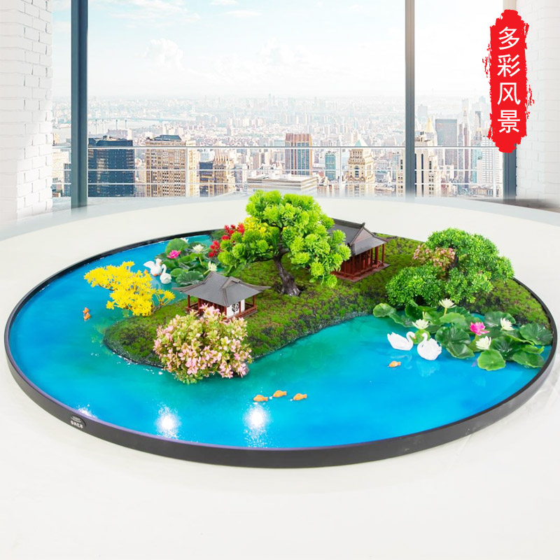 酒店餐桌转盘中间摆花大圆桌摆件高档饭店桌面微景观盆景桌花装饰