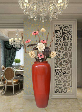 现代时尚陶瓷落地花瓶花插客厅酒店别墅摆件大花瓶窑变颜色釉红色