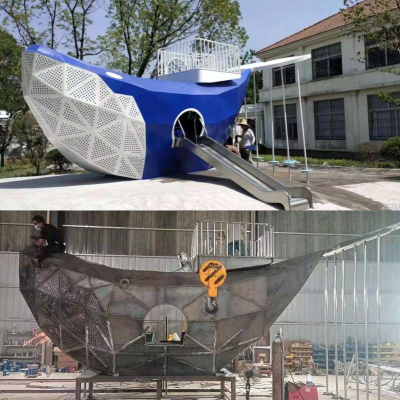 大型不锈钢滑梯户外小区幼儿园无动力攀爬网钻洞儿童秋千游乐设备