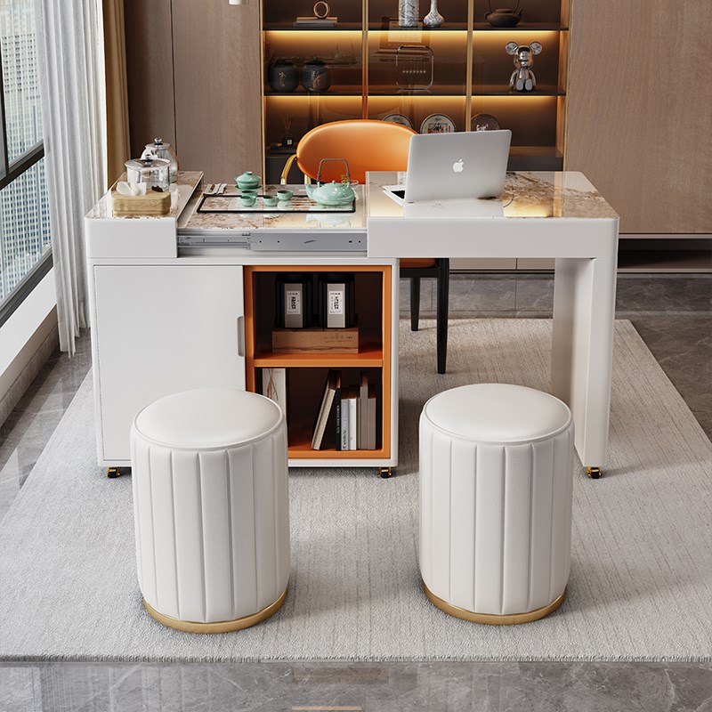 轻奢岩板茶台椅组合现代简约阳台茶车伸缩可移动自U动烧水泡茶桌