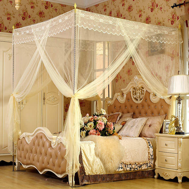 家用1.35米f 1.8*2.2m单人床1.5小床简易不锈钢方顶三开门落地蚊