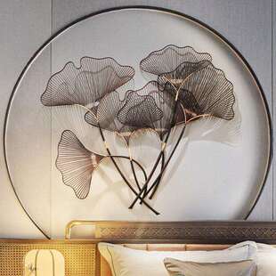 新中式墙面装饰挂件铁艺银杏叶壁饰客厅玄关餐厅轻奢立体墙上挂饰
