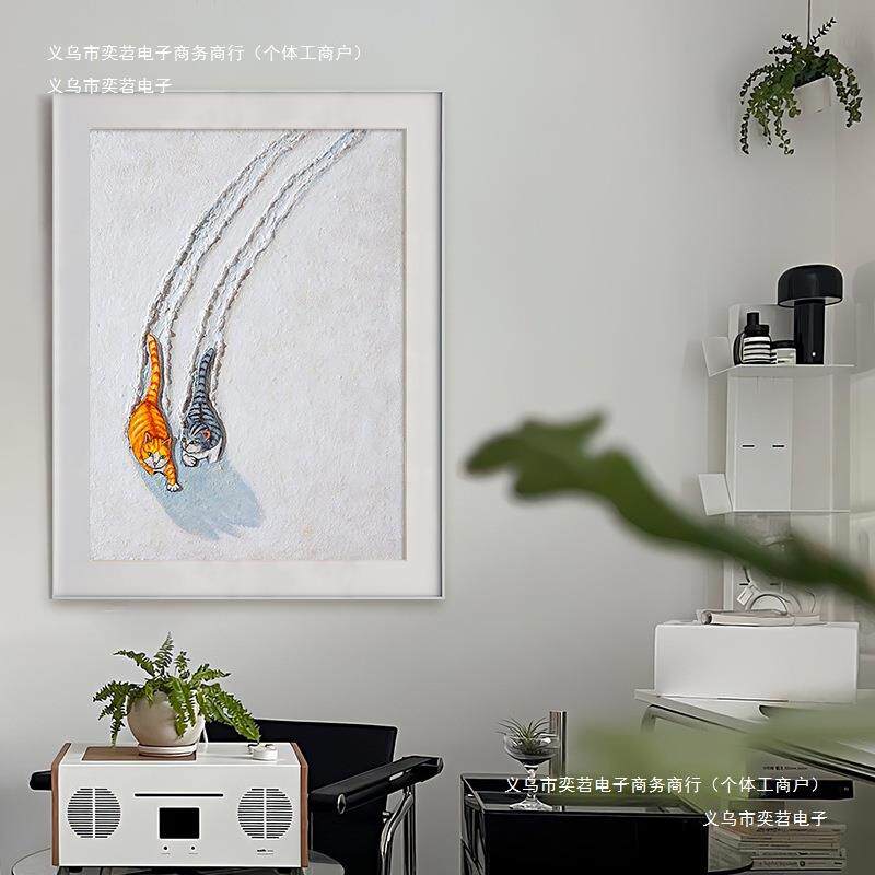 墙壁动物装饰画肌理纯手绘油画抽象当代艺术入户玄关挂画猫咪客厅