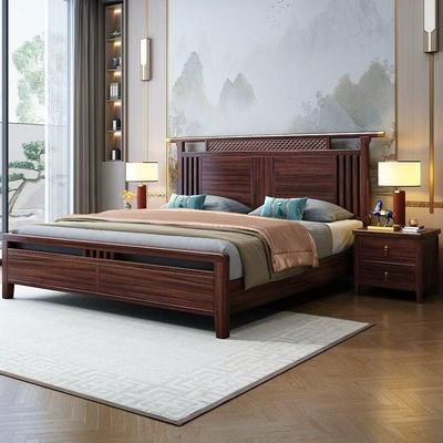 乌金木实木床新中式2.0m双人床主卧婚床1.5m卧室气压高箱储物大床
