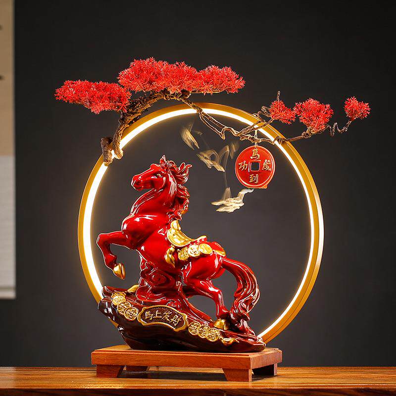 红色陶瓷马酒柜中式客厅办公装饰立马发财桌面创意家居工艺品摆件