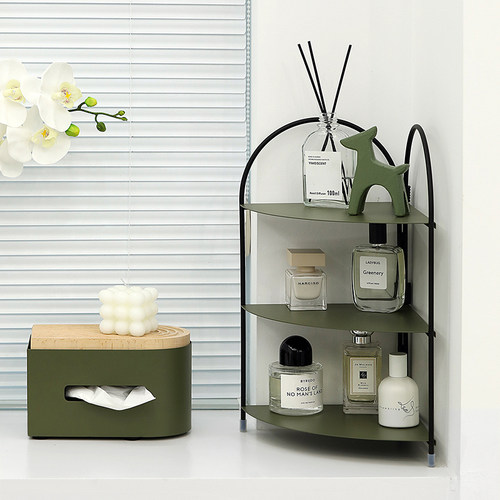 墨绿色收纳层架 转角置物架 厨房台面三层杂物架  ins风铁艺杯子