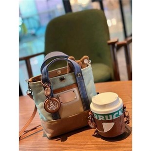 2024新款帆布包手提斜挎手机包便当包单肩日系拼色水桶包mini包包