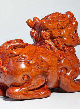 木雕貔貅摆件实木招财聚财公母一对家用办公室居家客厅豸皮丘