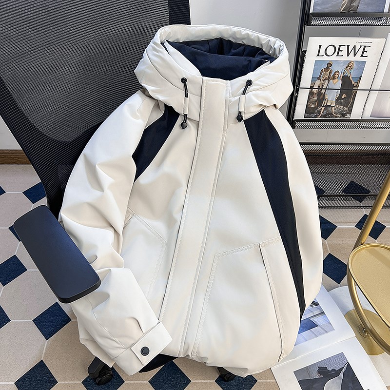 拼接连帽羽绒棉衣男女款冬季宽松加厚工装高级感棉袄防风保暖棉服