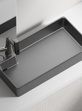 枪灰色台上盆藏式侧排后排下水阳台洗手盆洗衣盆洗脸盆陶瓷家用