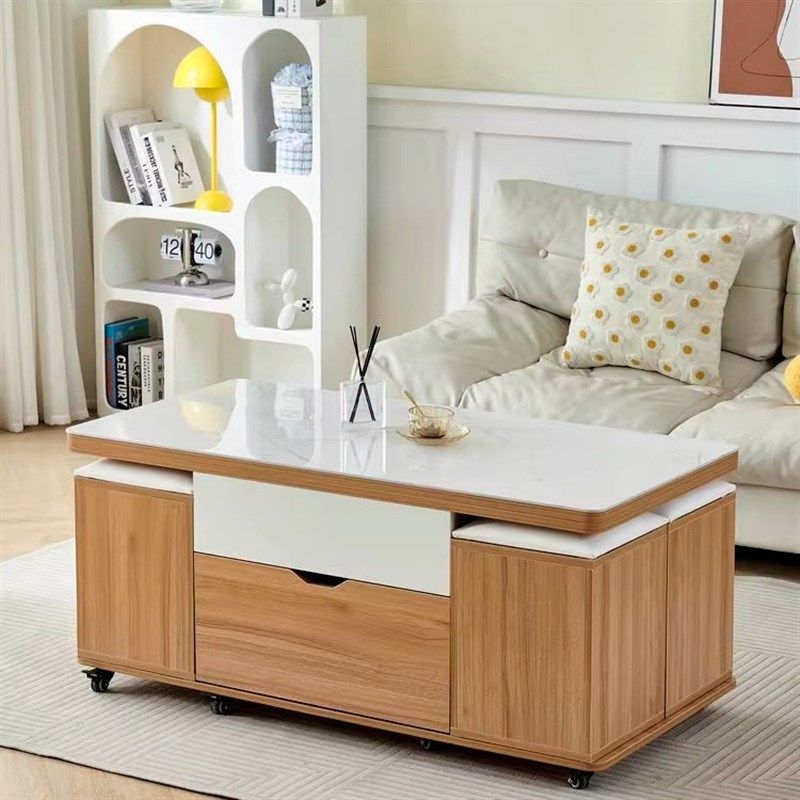 实木多功能茶几小户型加高款伸缩储物岩板升降茶几餐桌两用带凳子,住宅家具,岩板餐桌,淘宝优惠券,粉丝福利购,淘宝优惠卷