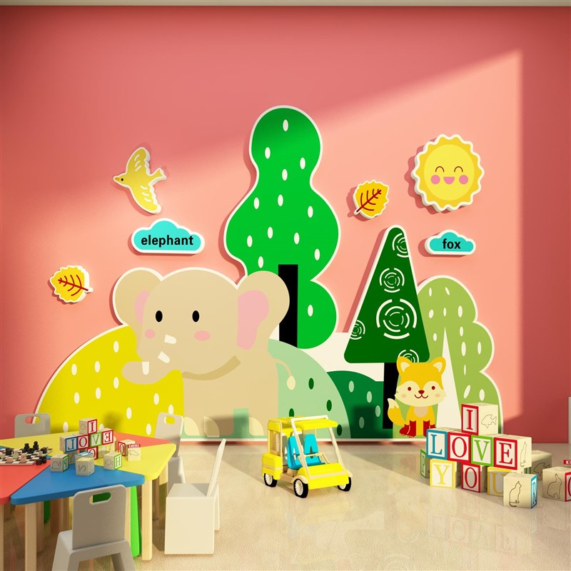卡通动物贴画幼儿园墙面装饰环创主题墙成品材料环境布置走廊绿色图片