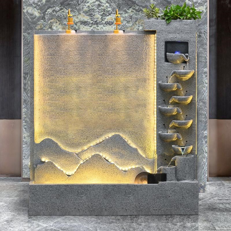 水幕墙流水墙装饰别墅公司假山喷泉水景观背景墙鱼池招财落地摆件