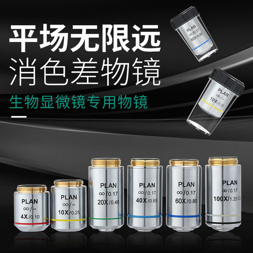 195型显微镜物镜4X10X20X40X 60X100X 平场无限远消色.差专业物镜