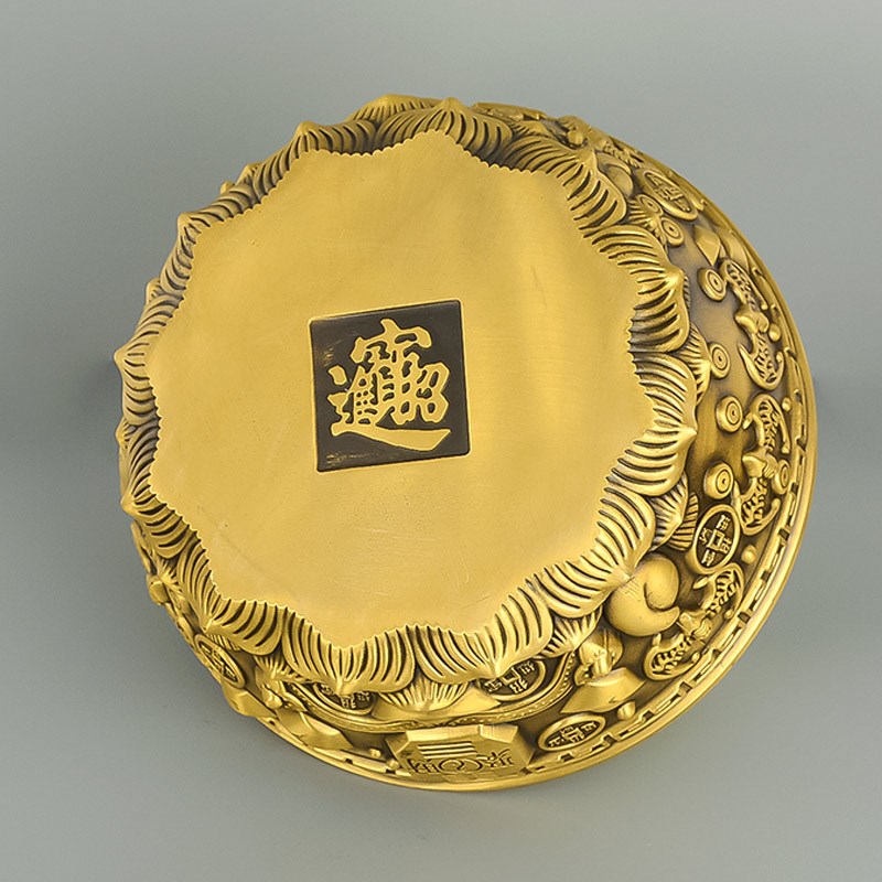 实心纯黄铜招财聚宝盆铜摆件客厅办公室聚财存钱罐黄铜米缸全铜