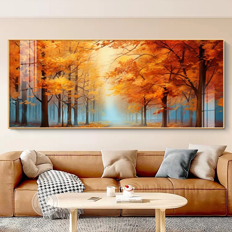 参天大树装饰画客厅西墙挂画沙发电视背景墙画大尺寸绿色植物壁画图片