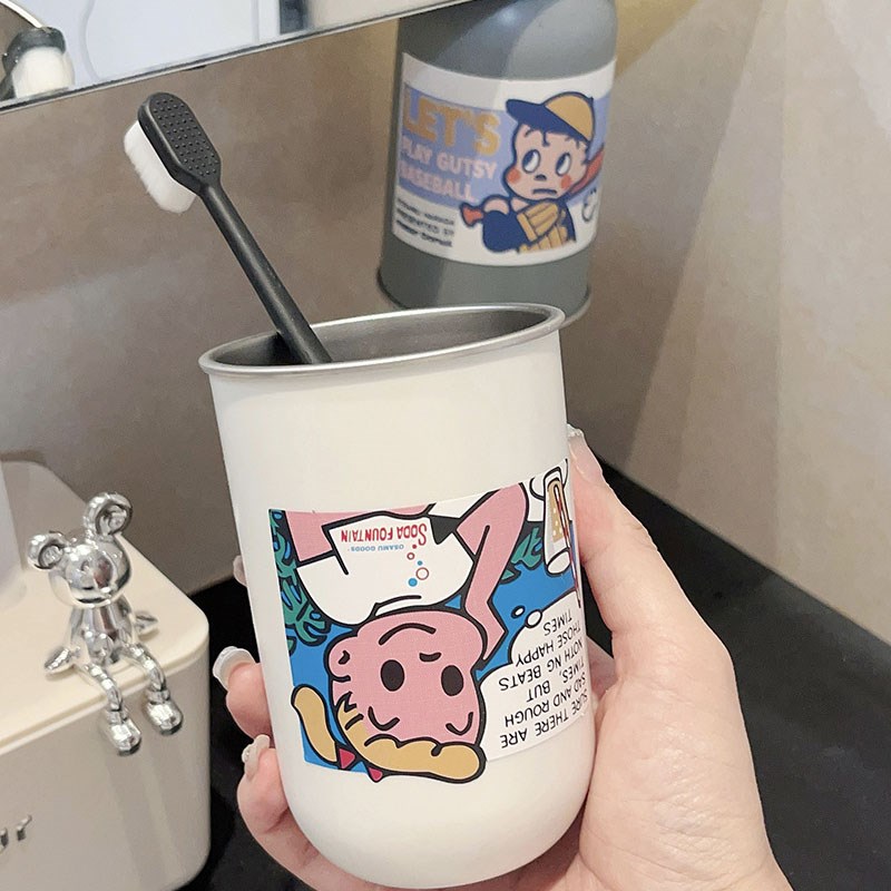 磁吸牙刷杯不锈钢水杯情侣高颜值家用可爱漱口杯宿舍牙杯免打孔