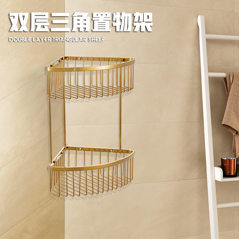 卫生间置物架304不锈钢浴室置物架2层洗澡间置物架双层三角篮