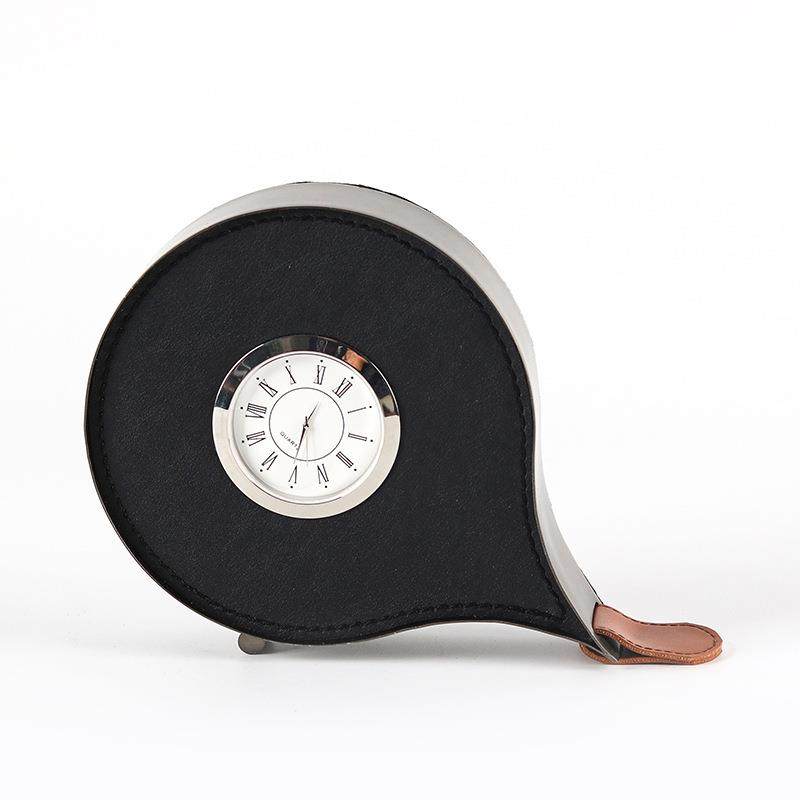 轻奢皮质金属台钟座钟摆件样板房软装饰品卧室办公室桌面时钟摆设