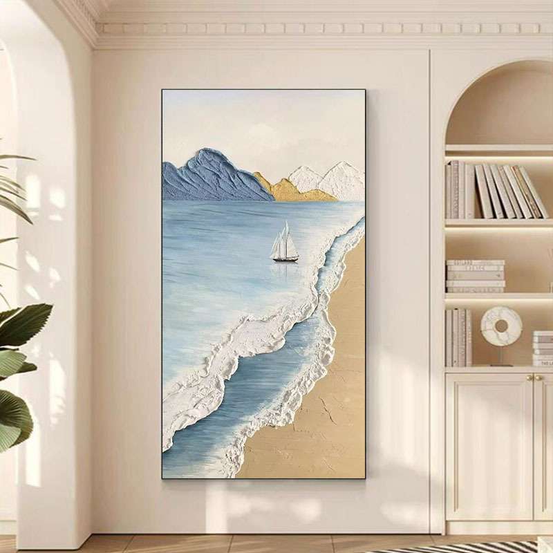 手绘油画一帆风顺玄关客厅装饰画轻奢抽象肌理画楼梯走廊过道壁画图片