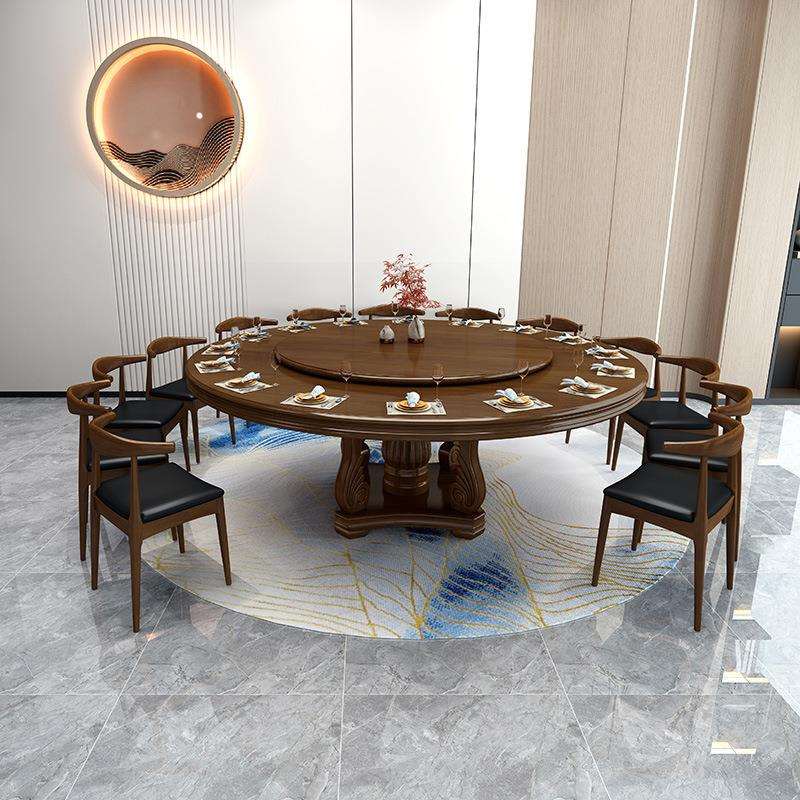实木圆餐桌椅转盘餐厅吃饭桌子家用现代新中式仿古酒店饭台大圆桌