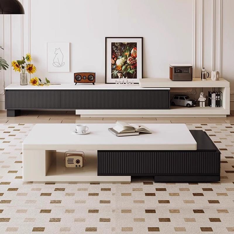 黑白伸缩茶几家用电视柜2025岩板新款客厅现代高级茶几简约极简