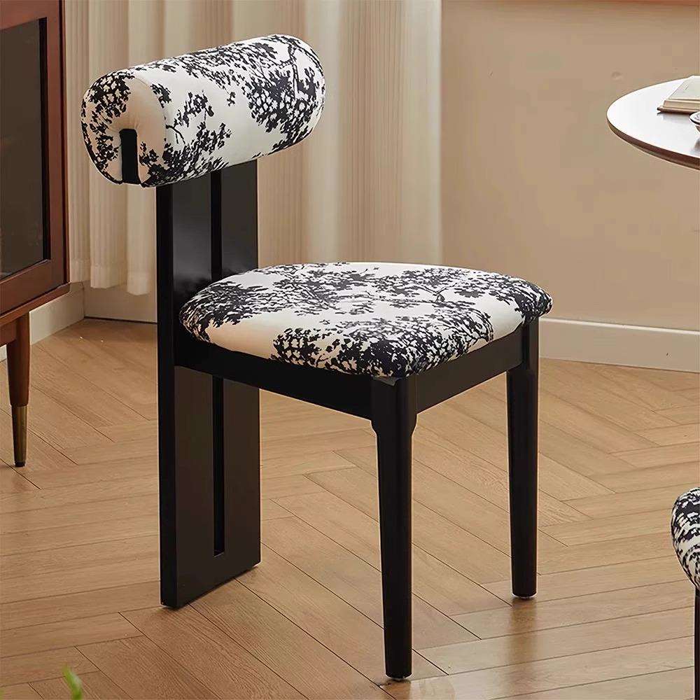 中古风实木布艺餐椅休闲简约梳妆台椅子轻奢北欧现代中古化妆桌椅