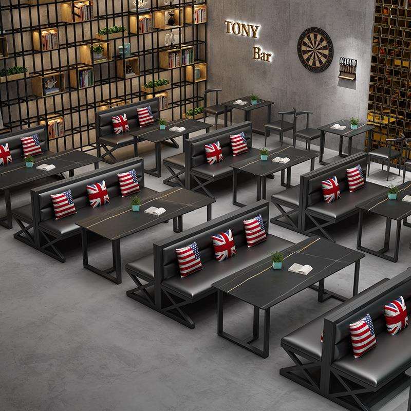 卡座沙发复古工业风酒吧清吧烧烤店桌椅岩板背靠背饭店餐厅小酒馆