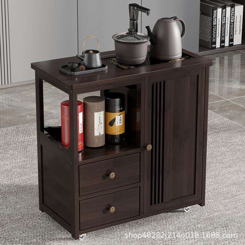 移动茶水柜大板茶桌侧边柜实木茶台烧水壶一体茶边柜茶具置物柜子
