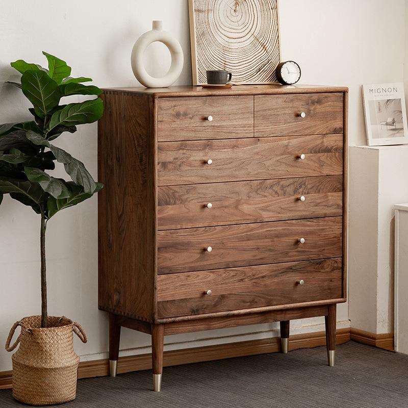 北美黑胡桃实木六斗柜 简约现代收纳储物柜 北欧卧室五斗柜边柜