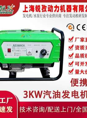 上海锐孜RZ3900CX汽油发电机 单相220V 3KW汽油发电一体机 家用