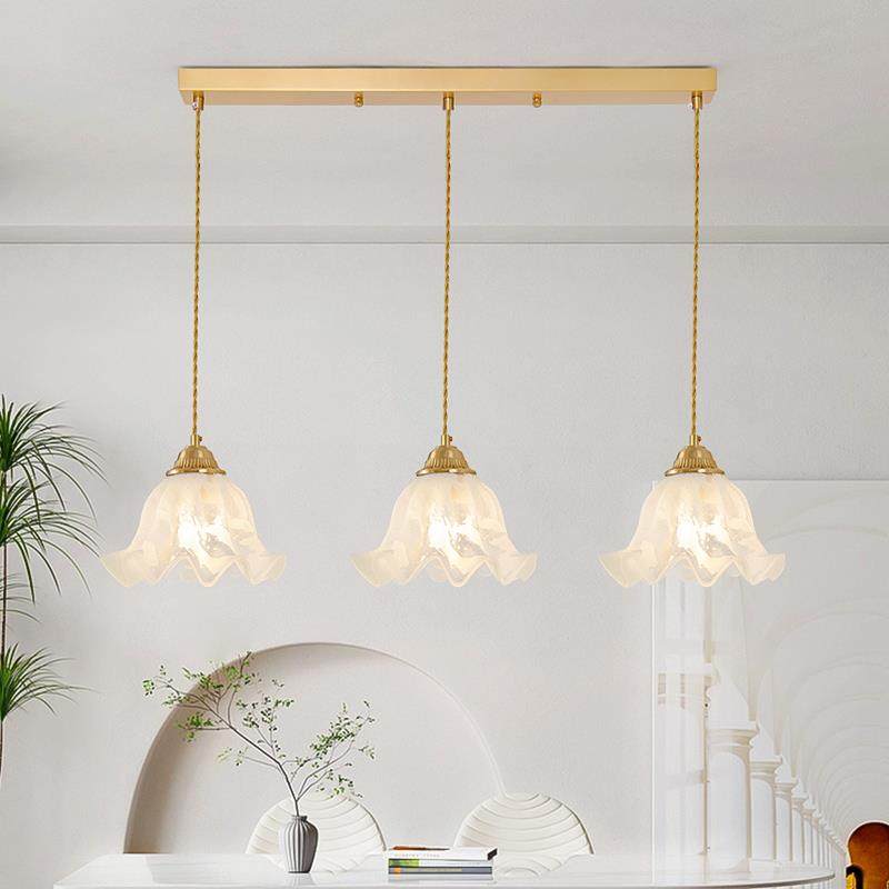 法式卧室床头花朵玻璃吊灯日式奶油一字餐厅饭桌店铺吧台吊灯三头