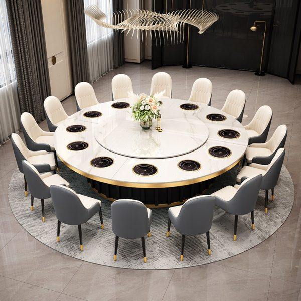 酒店电动餐桌大圆桌20人带转盘轻奢现代简约电磁炉火锅桌餐厅桌椅,住宅家具,岩板餐桌,淘宝优惠券,粉丝福利购,淘宝优惠卷