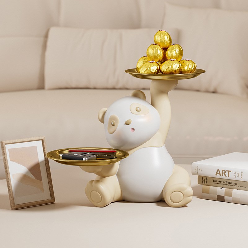 双托盘熊猫玄关i电视酒柜餐边柜装饰品摆件熊猫茶几收纳现代轻奢