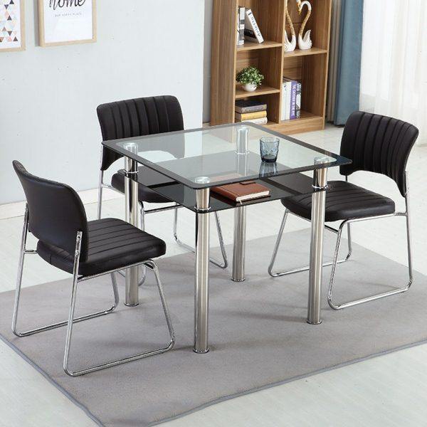 简约玻璃方桌钢化接待洽谈桌椅组合家用餐桌现代正方形透明小桌子