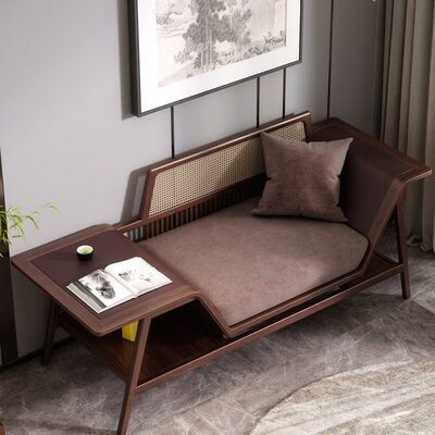 贵妃贵妃椅轻奢贵妃躺椅黑胡桃单独榻客房小户型新中式实木沙发床
