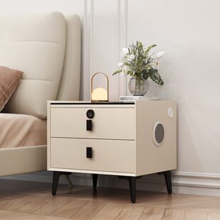 易实木主卧智能网红多功能床头柜无线充电现代简约极简室轻奢家用