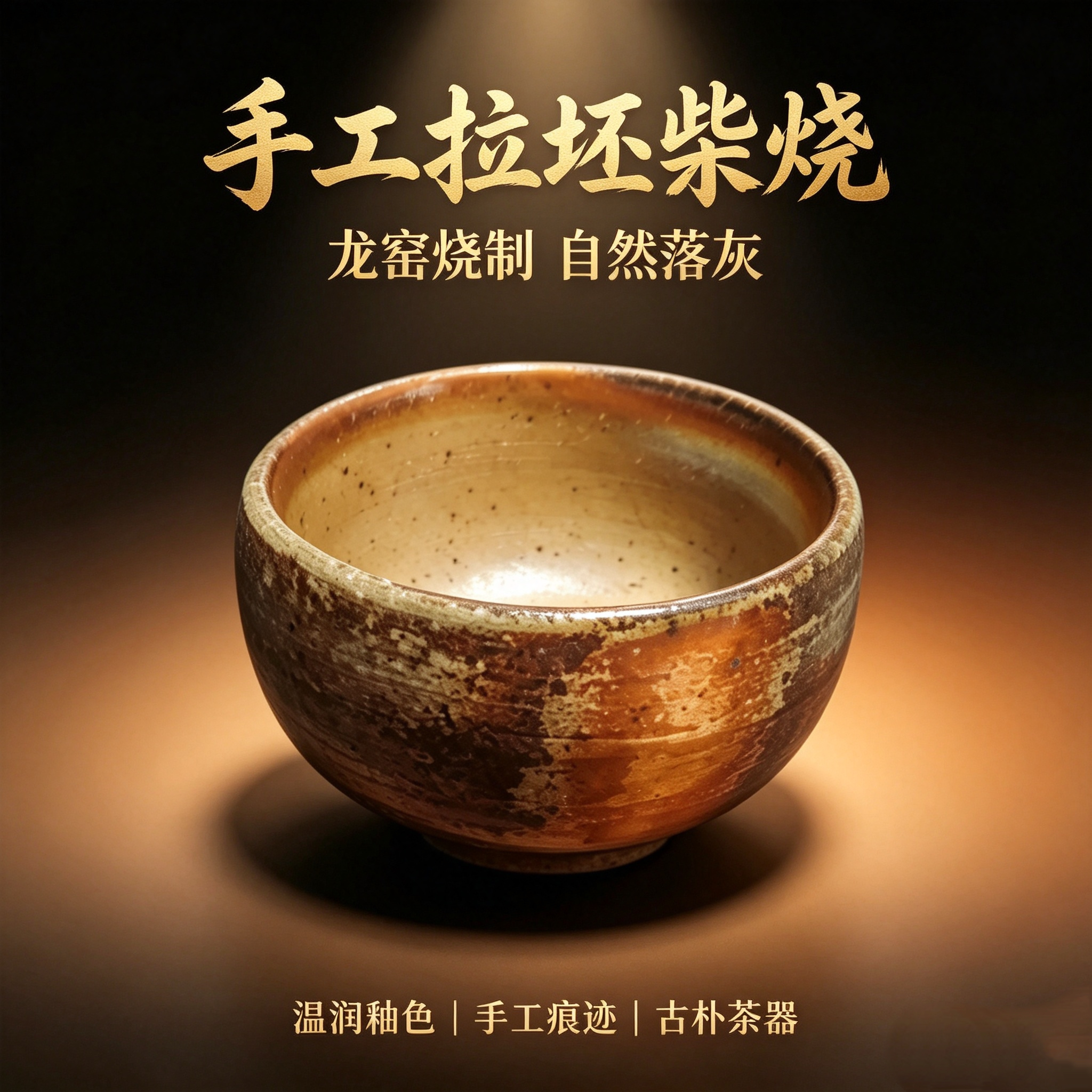 龙窑柴烧主人杯手工拉坯自然落灰粗陶复古功夫品茗杯情侣对杯茶杯