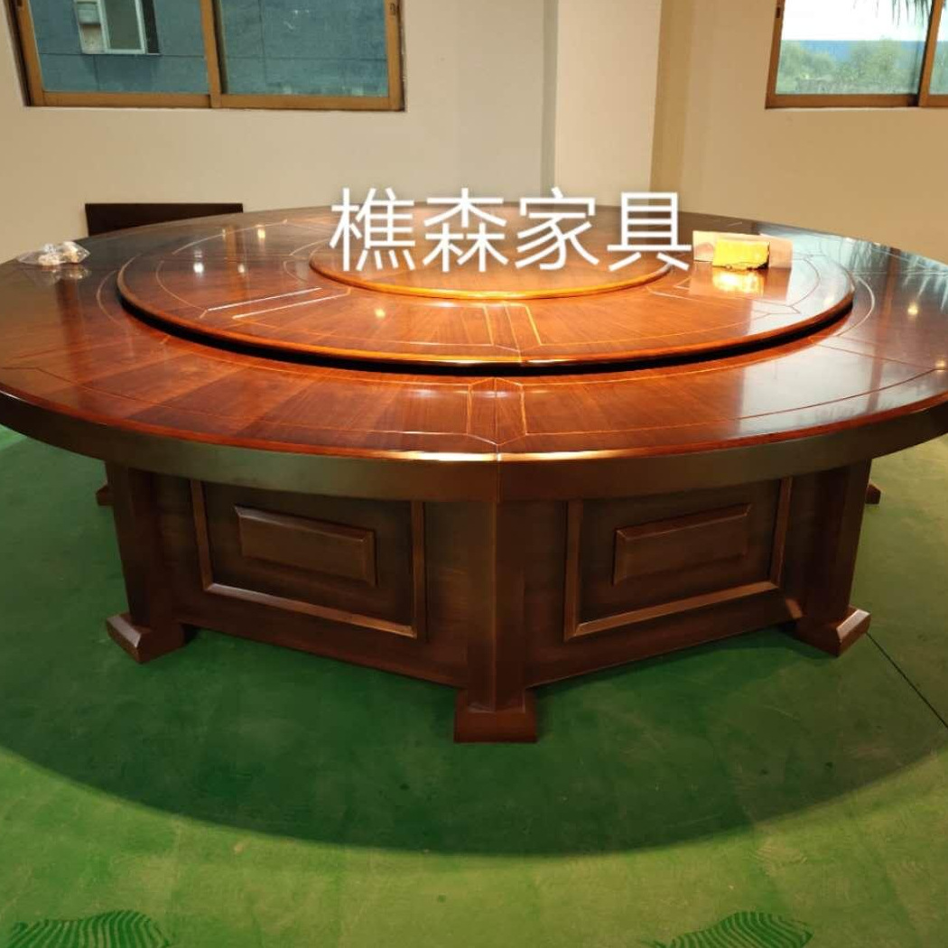 定制电动餐桌 实木电动圆桌 酒店实木自动餐台 遥控餐桌餐椅