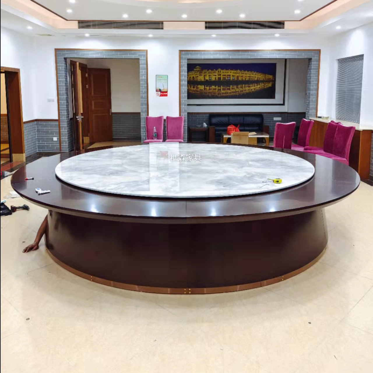 平转自动餐桌酒店 转盘平转遥控 酒店回转圆桌