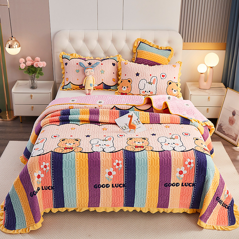 牛奶绒床盖三件套夹棉炕盖单件防滑冬季202N2新款水晶绒榻榻米床