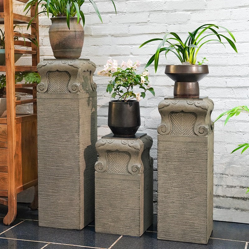 落地摆件祥云柱 人造石柱石x墩子客厅玄关仿P古展示柱盆景花架底